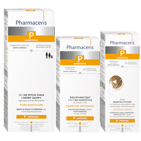 Pharmaceris P Zestaw preparatów do skóry głowy i ciała (Żel, Płyn i Krem) 250 ml + 125 ml + 50 ml