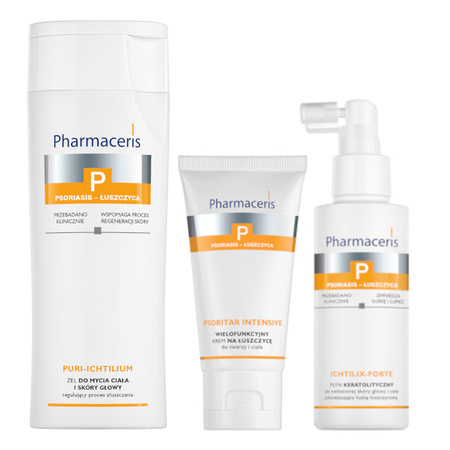 Pharmaceris P Zestaw preparatów do skóry głowy i ciała (Żel, Płyn i Krem) 250 ml + 125 ml + 50 ml